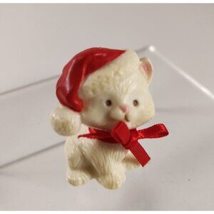 WHITE CAT with Santa Cap - 1983 Hallmark Merry Miniatures Christmas Figure